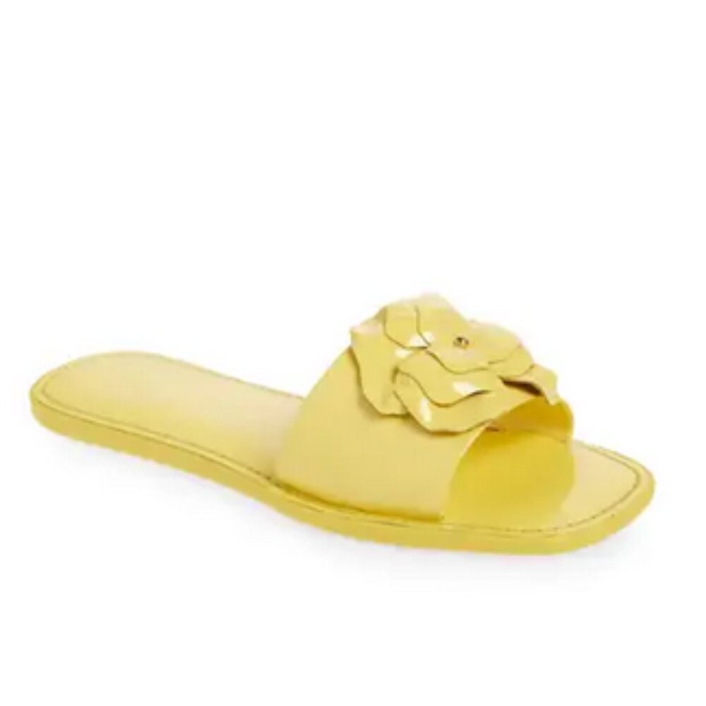 KATE SPADE Santana Flower Slide Sandal in Dandelion Yellow Size 9 NEW - Picture 1 of 9